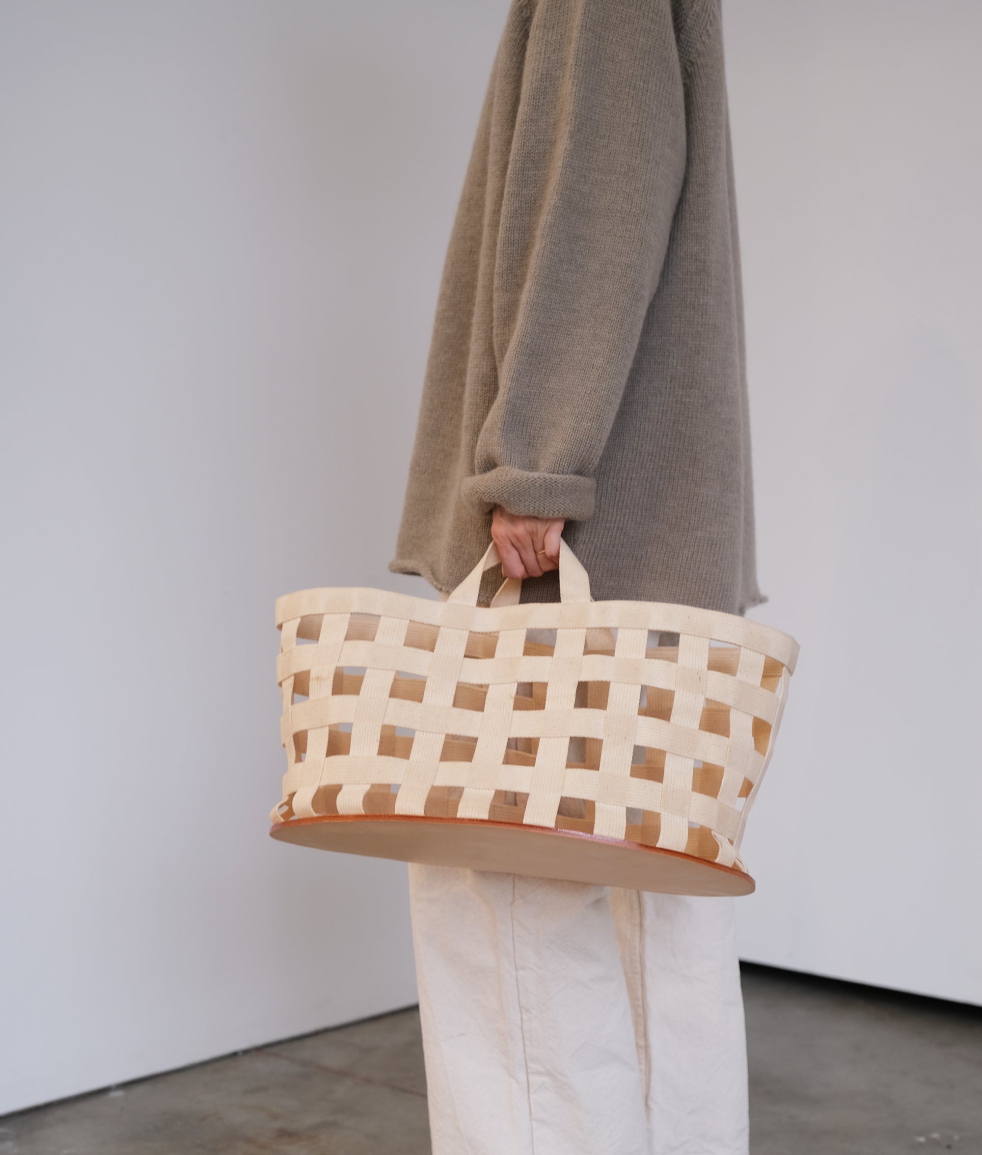 WOVEN CANVAS + LEATHER BASKET