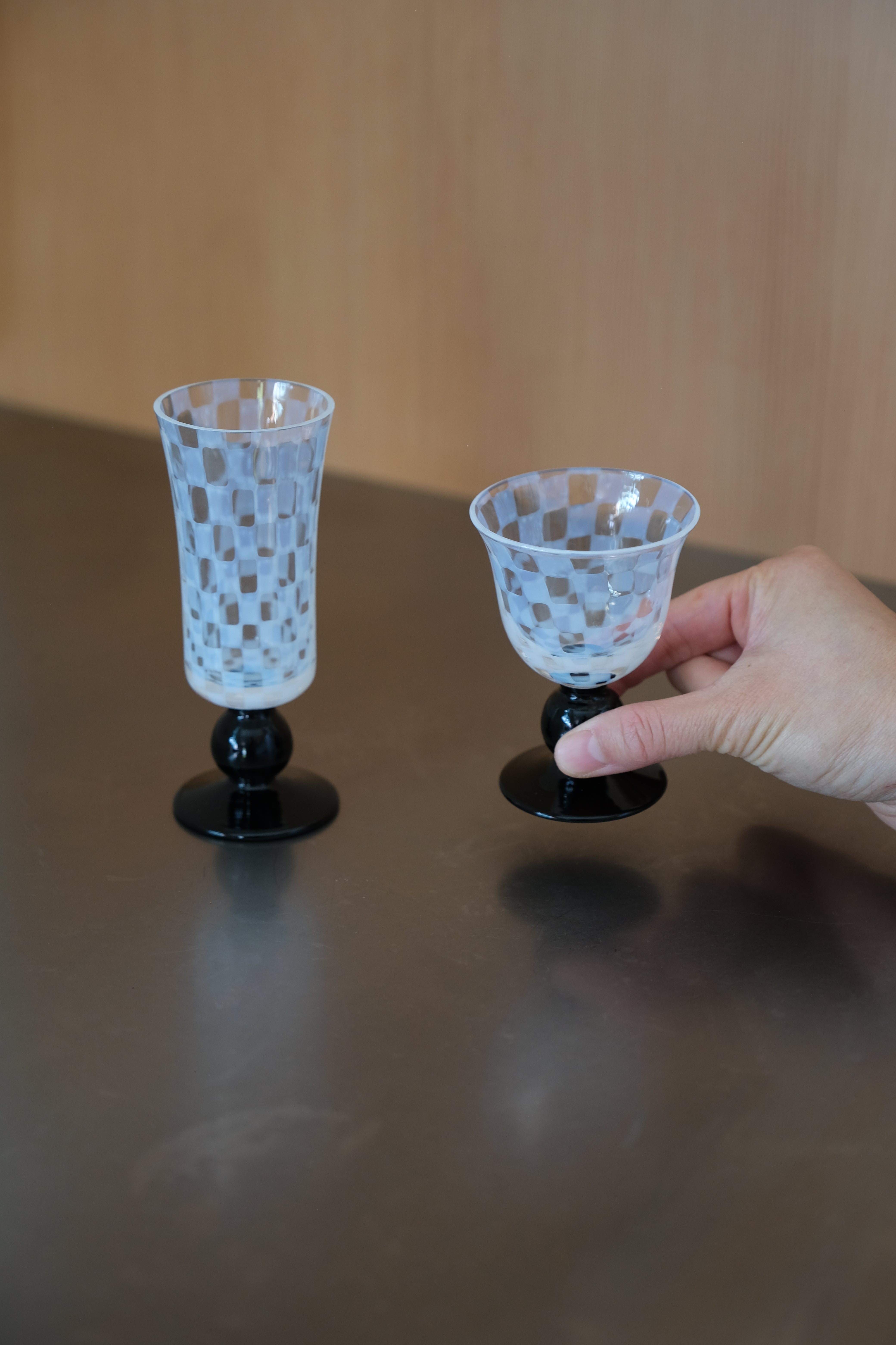 CHECKERED SHORT STEMMED GLASS