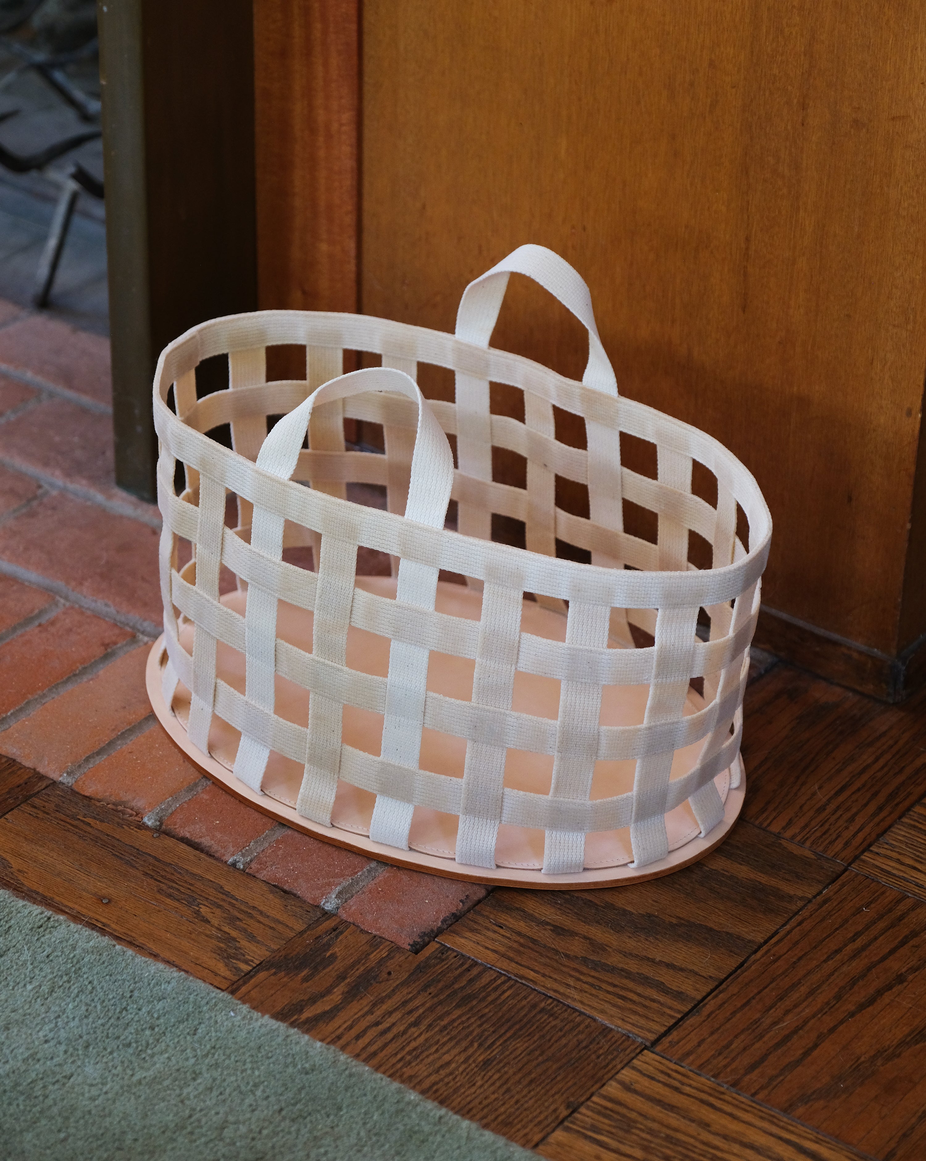 WOVEN CANVAS + LEATHER BASKET