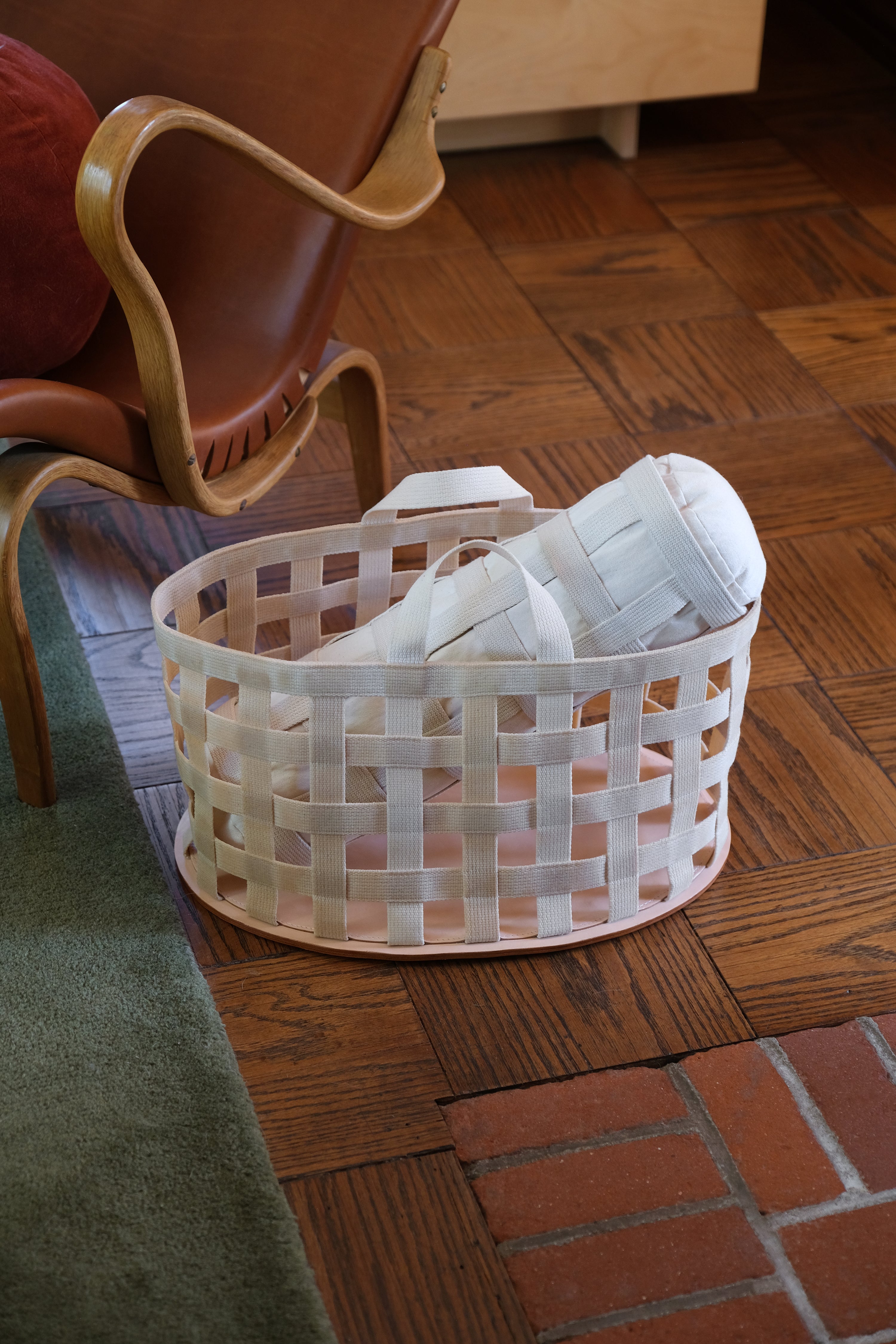 WOVEN CANVAS + LEATHER BASKET